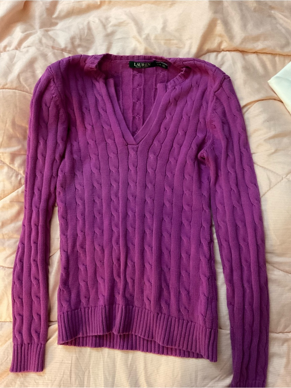 Lauren Ralph Lauren Cable-Knit V-Neck Sweater Purple XXS
